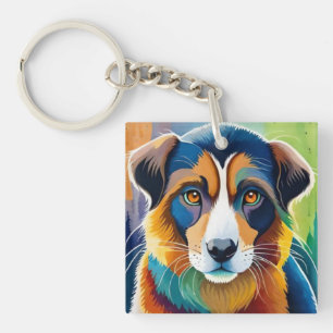 Porte-clés Visage de chien coloré en gros plan