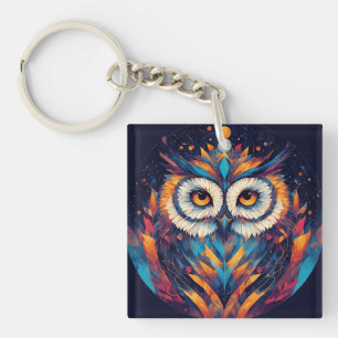 Porte-clés Visage de hibou géométrique coloré