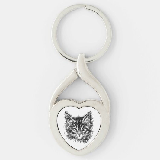 Porte-clés Visage de Kitten noir et blanc (Devant)