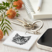 Porte-clés Visage de Kitten noir et blanc (Devant Droit)