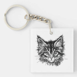 Porte-clés Visage de Kitten noir et blanc