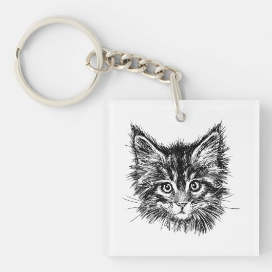 Porte-clés Visage de Kitten noir et blanc (Devant)