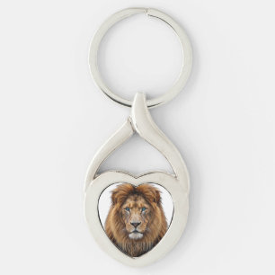 Porte-clés Visage de lion majestueux aux yeux bleus   Faune A