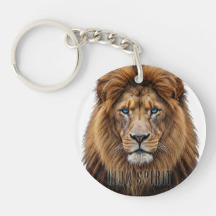 Porte-clés Visage de lion majestueux aux yeux bleus Faune A