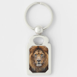 Porte-clés Visage de Lion Majestueux aux Yeux Bleus Faune A