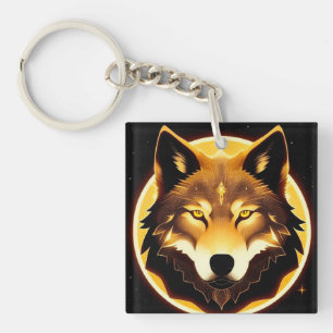 Porte-clés Visage de Loup Radieux Illuminé par une Lumière Do