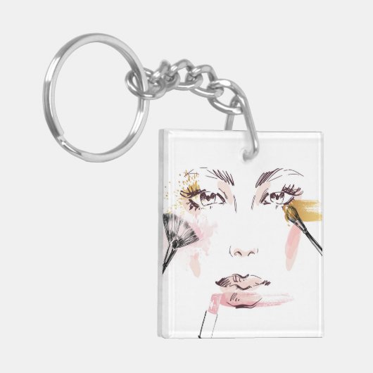 Porte-clés Visage de maquillage d'aquarelle (Devant gauche)