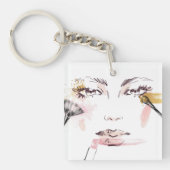 Porte-clés Visage de maquillage d'aquarelle (Devant)