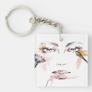 Porte-clés Visage de maquillage d'aquarelle