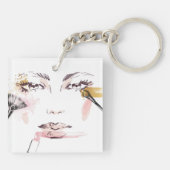 Porte-clés Visage de maquillage d'aquarelle (Dos)