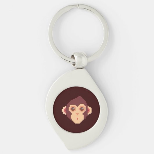 Porte-clés Visage de singe pixelisé mignon (Devant)