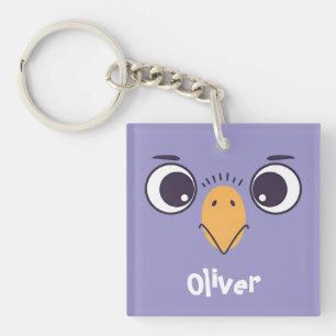 Porte-clés Visage d'oiseau drôle avec de grands yeux