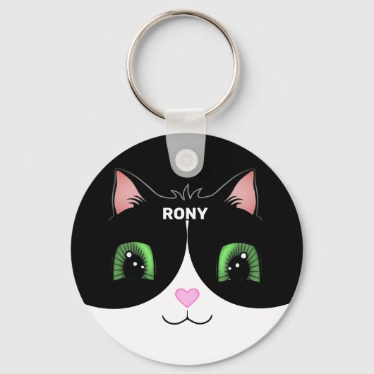 Porte-clés visage heureux de chat smoking noir et (Recto)