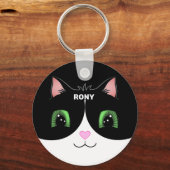 Porte-clés visage heureux de chat smoking noir et (Recto)