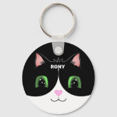 Porte-clés visage heureux de chat smoking noir et (Verso)