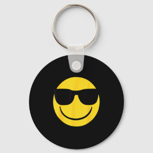 Porte-clés Visage Jaune Souriant Rétro Lunettes de Soleil Émo