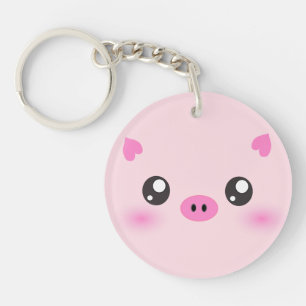 Porte-clés Visage mignon de porc - minimalisme de kawaii