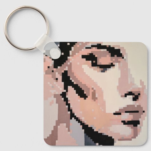 Porte-clés Visage paisible en pixel art (Recto)