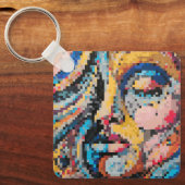 Porte-clés Visage pixelisé abstrait coloré (Recto)