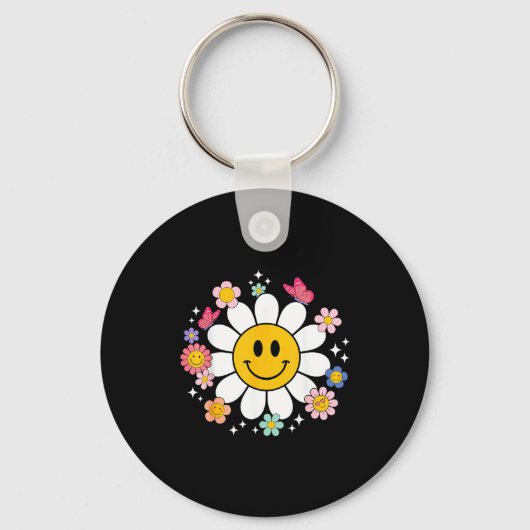 Porte-clés Visage Sourire Fleur de Daisy Rétro Heureux Style  (Recto)