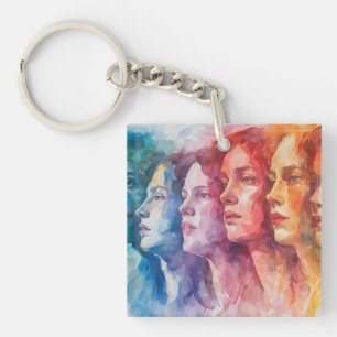 Porte-clés Visages de femmes - Peinture à l'aquarelle