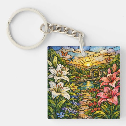 Porte-clés Vitraux Lys et Soleil (Devant)