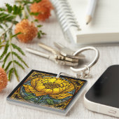 Porte-clés Vitraux Peonie Jaune (Devant Droit)