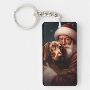 Porte-clés Vizsla avec le Père Noël Noël Festif