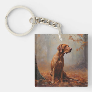 Porte-clés Vizsla dans les feuilles d'automne qui tombent ins