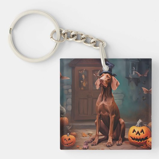 Porte-clés Vizsla Potirons Halloween Effrayant (Devant)