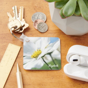Porte-clés Voeux avec marguerites blanches Personnalisé
