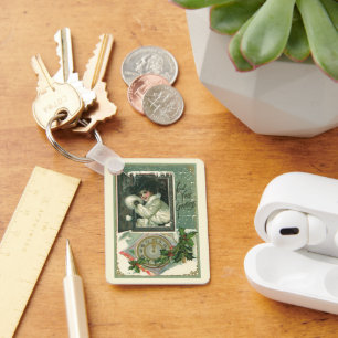 Porte-clés Vœux de Nouvel An vintage, Fenêtre de jeune fille 