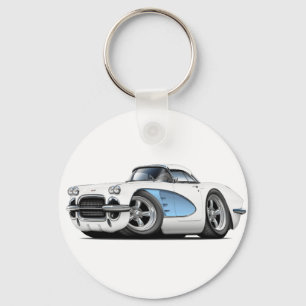Porte-clés Voiture 1961 Blanc-Bleue de Corvette