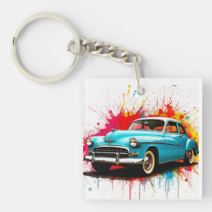 Porte-clés Voiture Ancienne avec Projections de Peinture Colo