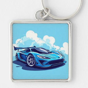 Porte-clés Voiture de sport bleue sous un ciel clair