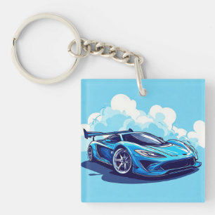 Porte-clés Voiture de sport bleue sous un ciel clair