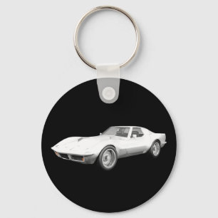Porte-clés Voiture de sport Corvette 1970 : Finition blanche