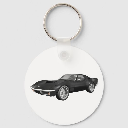 Porte-clés Voiture de sport Corvette 1970 : Finition noire (Recto)
