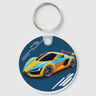 Porte-clés Voiture de sport jaune sur fond bleu