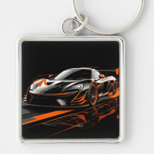 Porte-clés Voiture de sport orange élégante en course