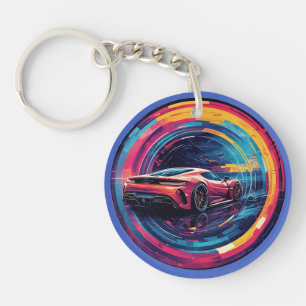 Porte-clés Voiture de sport rouge dans un tunnel artistique s
