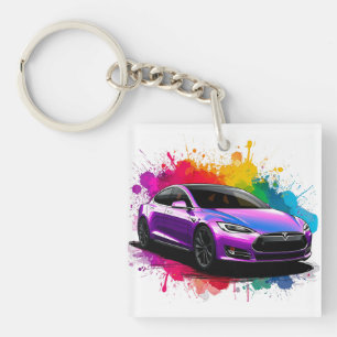 Porte-clés Voiture électrique avec éclaboussures de couleurs