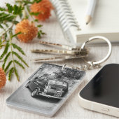 Porte-clés Voiture FIAT 500 en noir et blanc (Devant droit)