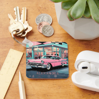 Porte-clés Voiture Rose Diner des Années 1950 Rétro Milieu de