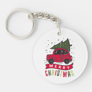 Porte-clés Voiture rouge de Noël arbre festif Joyeux Noël Col
