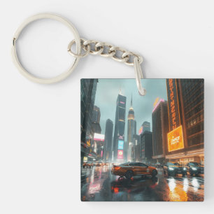 Porte-clés Voitures de ville gratte-ciel Cyberpunk
