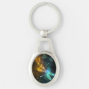 Porte-clés Vol de libellule verte lumineuse