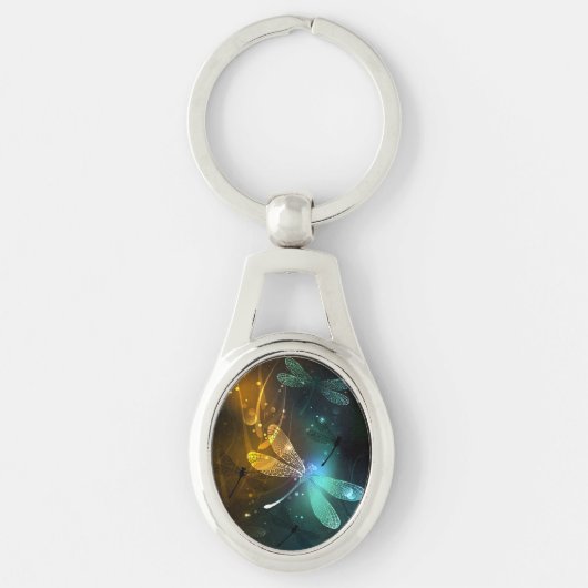 Porte-clés Vol de libellule verte lumineuse (Devant)