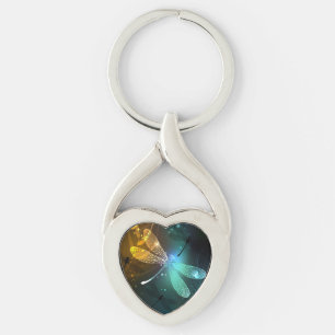 Porte-clés Vol de libellule verte lumineuse