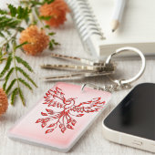 Porte-clés Vol d'un Phénix rouge sur fond rose (Devant droit)